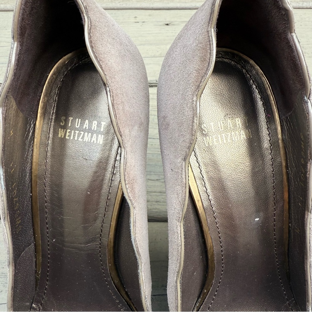 Stuart Weitzman Scallopfine Anthracite Suede Scallop Edge Pumps Shoes Heels 11 - Picture 12 of 15